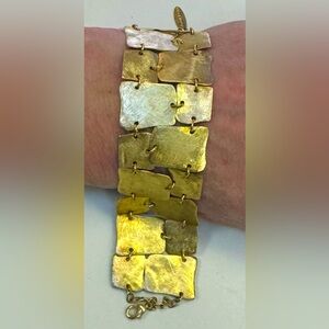 Marcia Moran vintage brushed 14k gold plated linked panels bracelet